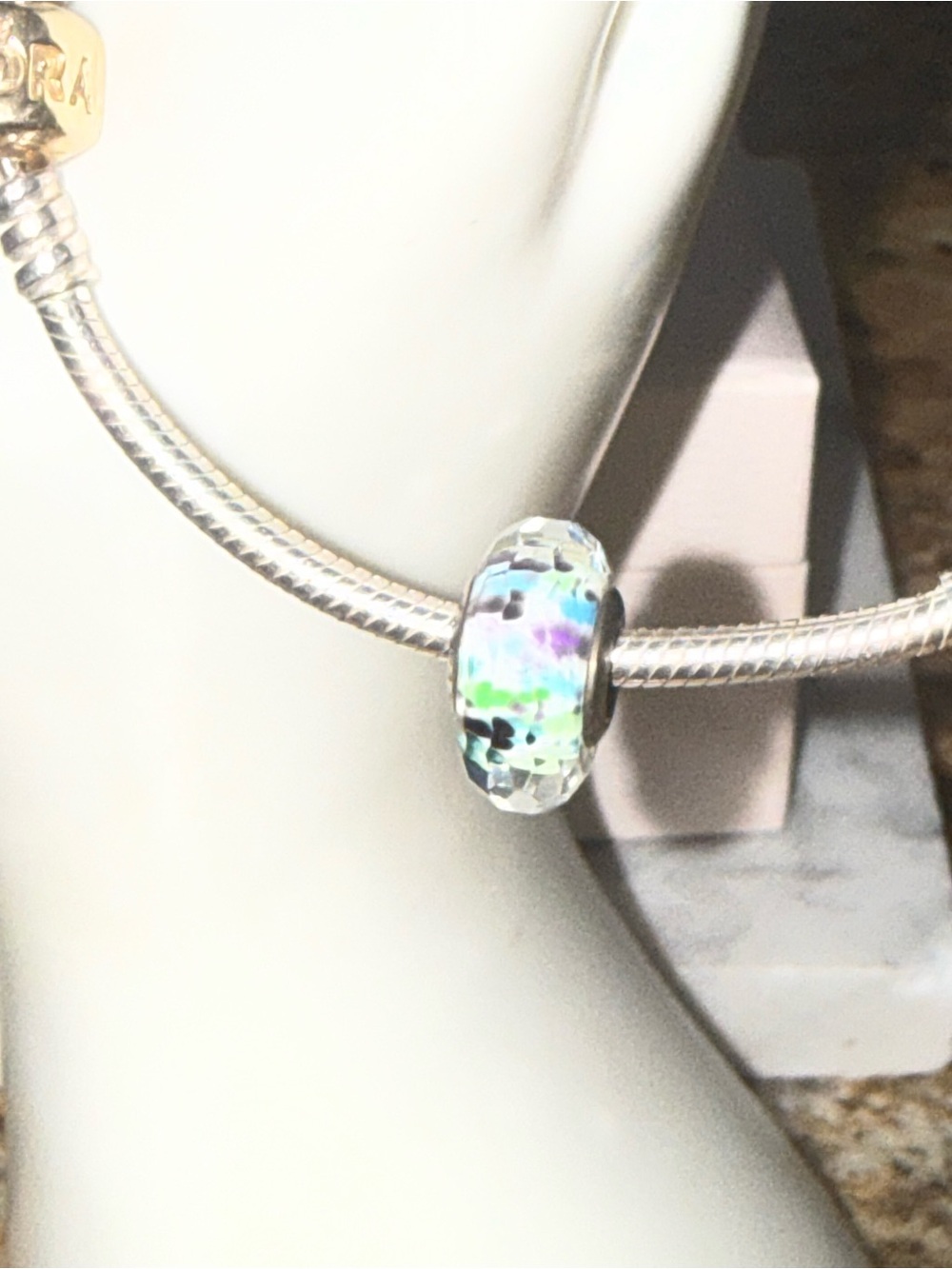 Authentic Pandora Iridescent Faceted Glass Charm Bead